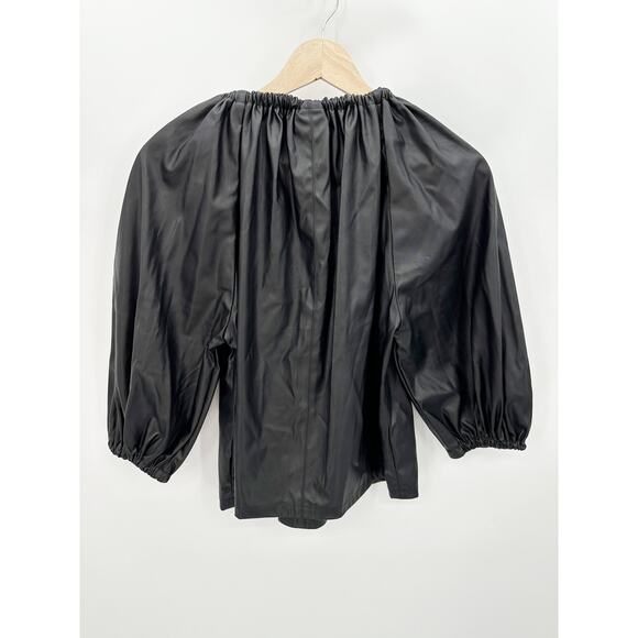 Who What Wear Faux Leather Black Balloon Sleeve Top Women's Size X-Small XS - Picture 2 of 9